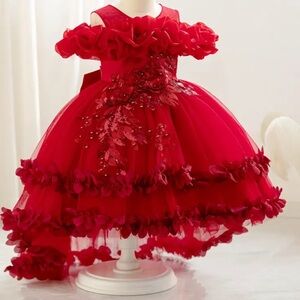 Handmade Elegant White Flower Girl princess Dress with Silver Accents